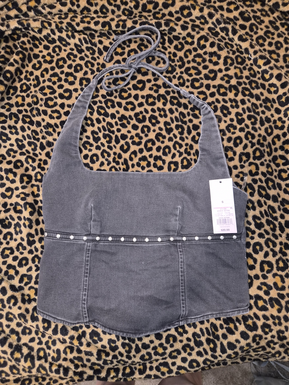 wild fable Charcoal Gray Studded Halter Crop Top